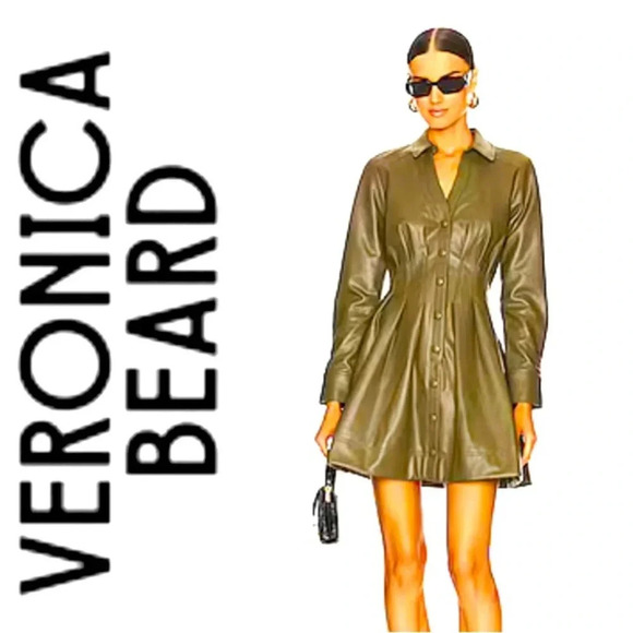 - Veronica Beard Ameeta Dress in Stone Army- faux leather size 14 - Picture 1 of 16